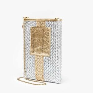 Clare V. | Woven Wide Stripe Poche, Gold and Silver